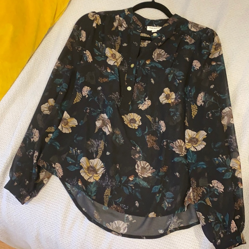 Frank & Oak top like chiffon—with midnight flowers
